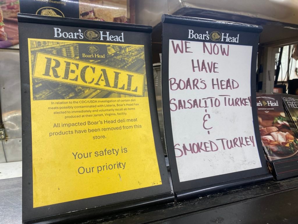 Boar's Head deli meats Recall notice at Deli counter in grocery store, Queens, New York